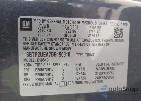 2011 GMC Sierra 1500 Sl from USA, damaged, VIN 3GTP2UEA7BG196910